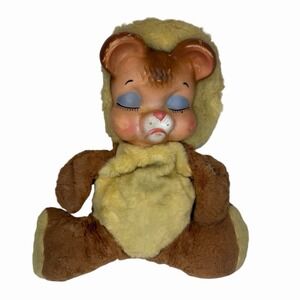 VTG Rubber Face Plush Brown Teddy Bear Rushton Gund Pouting Sleeping 50s 60s